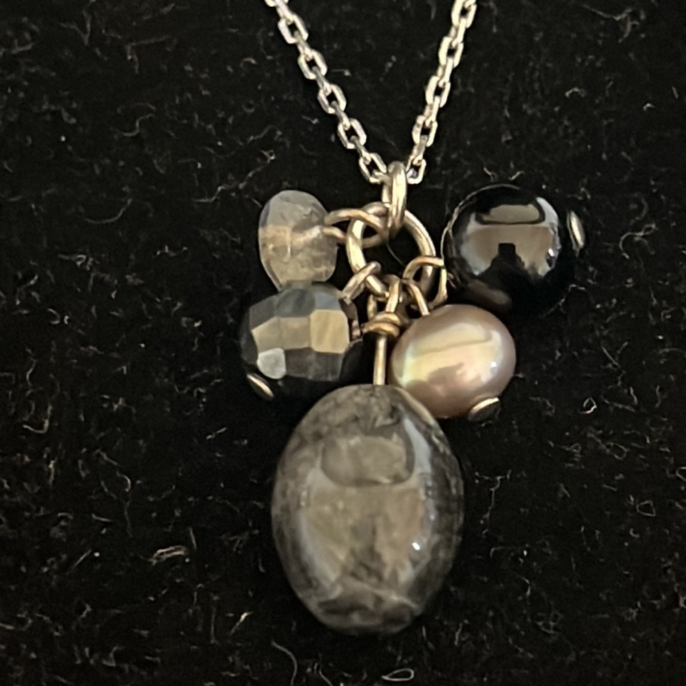 NWOT Sterling silver, 925 chain from Italy with stone cluster pendant - Picture 4 of 7